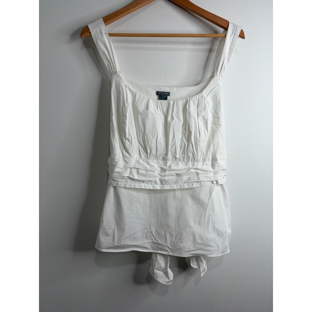 Ann Taylor White Sleeveless Blouse Top Sz 18 Coastal Boho Preppy Coquette Peplum